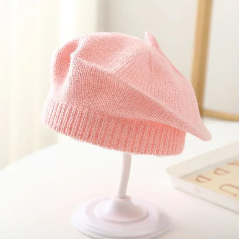 Candy Color Baby Beret Hat for Girls Autumn Winter Knitted Hat Sweet Infant Beanie Cap Fashion Kids Accessories 1-4 Years Old