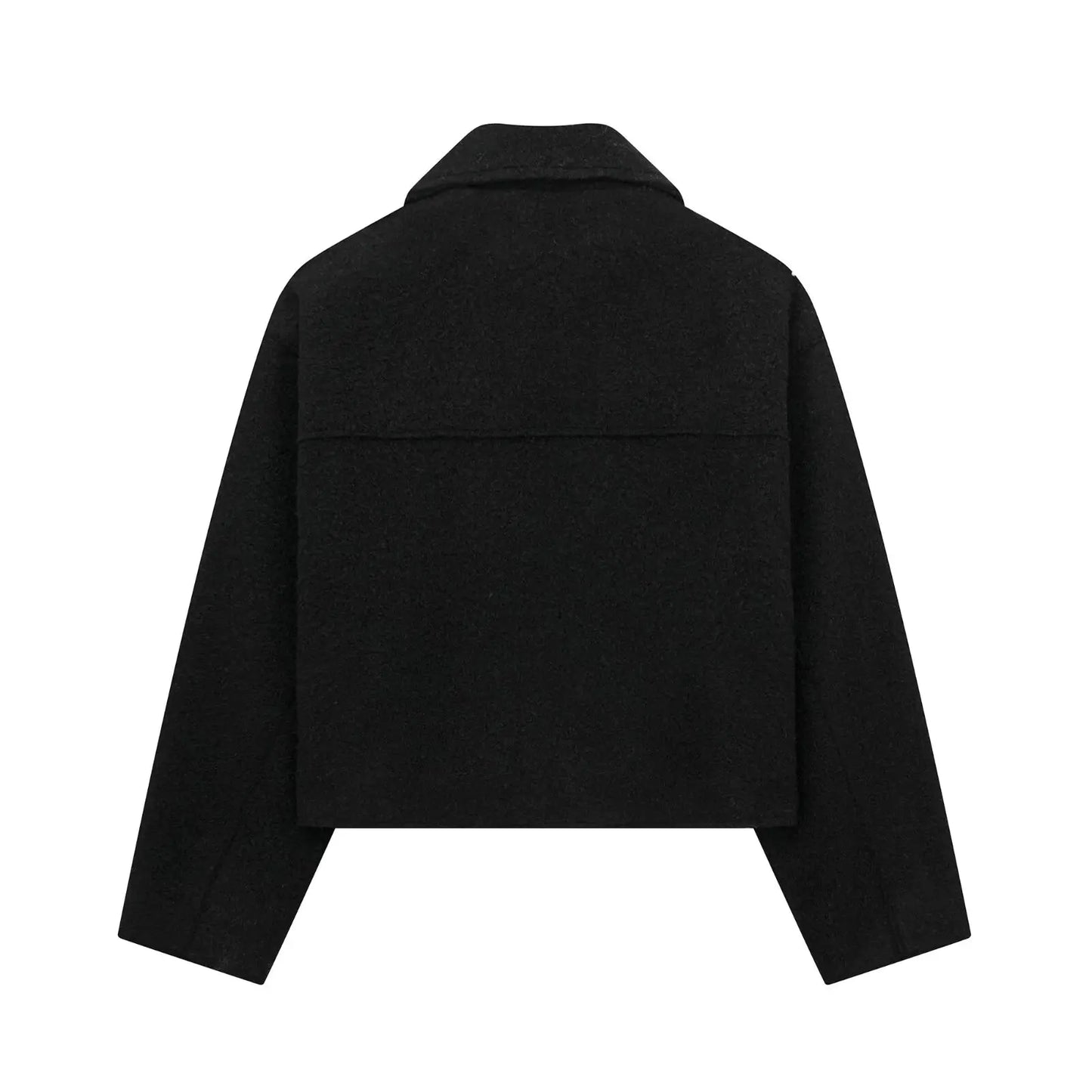 DUOPERI Women Fashion Winter Autumn Fleece Cropped Jacket Lapel Collar Long Sleeves Female Chic Lady Casual Short Outwear