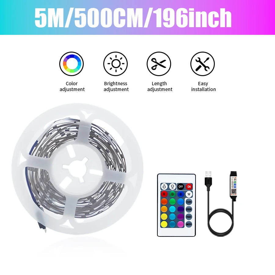 Colorful LED light strip with 24 key remote control APP to control indoor party atmosphere lights, 1/2/3/5/10/15/20M for you to