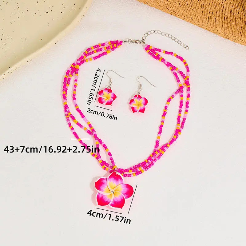 Egg Flower Earrings Necklaces Set Pendant Bohemia Flower Necklaces Earrings Drop Earrings Choker Vacation Style Jewelry Girl
