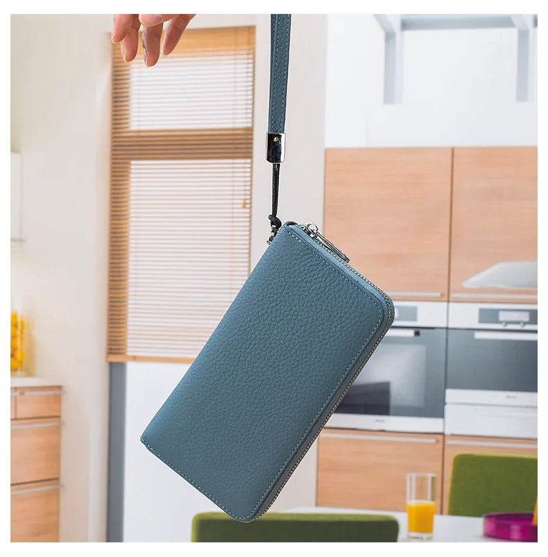 RFID Function Wallet for Women Geniune Leather Luxury Design Long Zipper Handbags Cowhide Card Bags Female Fashion Purse