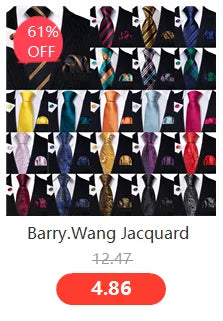 Barry.Wang Orange Brown Silk Mens Tie Hanky Cufflinks Set Gold Coffee Jacquard Designer Necktie For Male Wedding Business Party