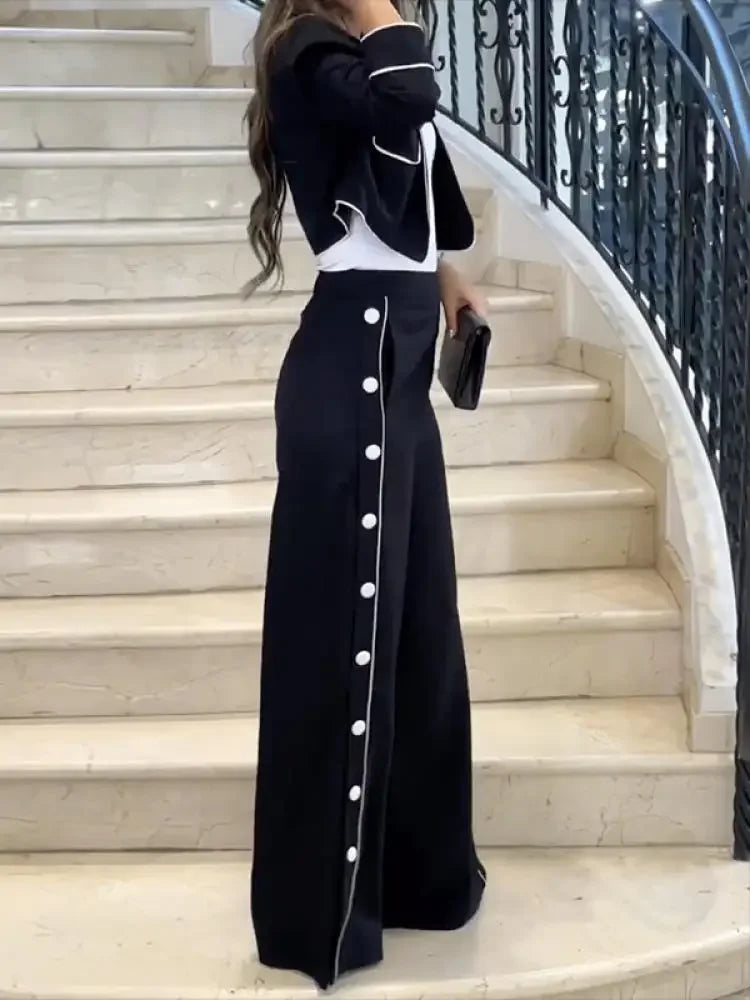Bonboho Women's Casual Pants Set Blazer Coat and Wide Leg Pants 2024 Spring and Summer Stylish Two-piece Suit for Office Ladies