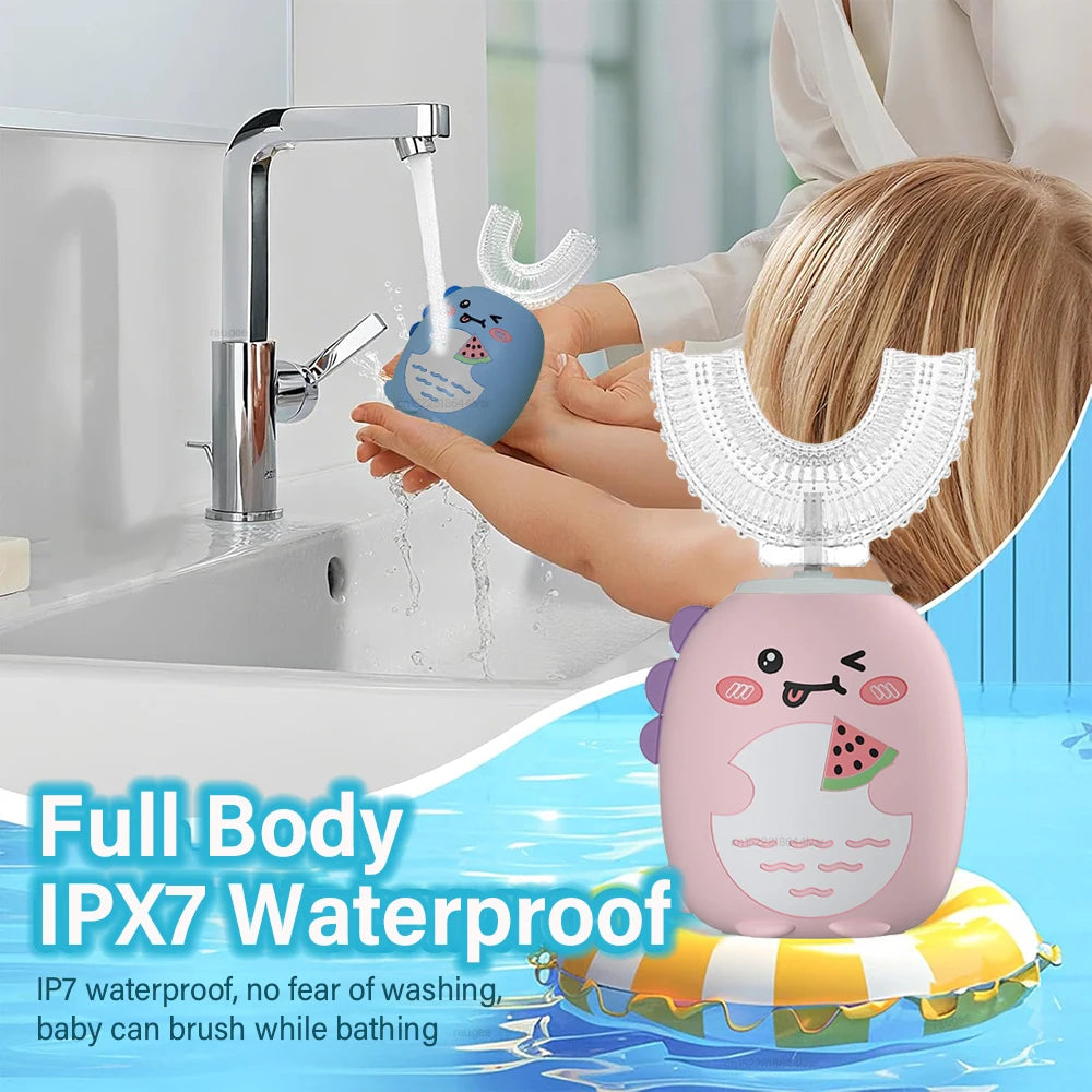 Children'S Electric Toothbrush 360° Sonic Electric Toothbrush Rechargeable Smart Toothbrush Blue Light IPX7 Toothbrush U-Shaped