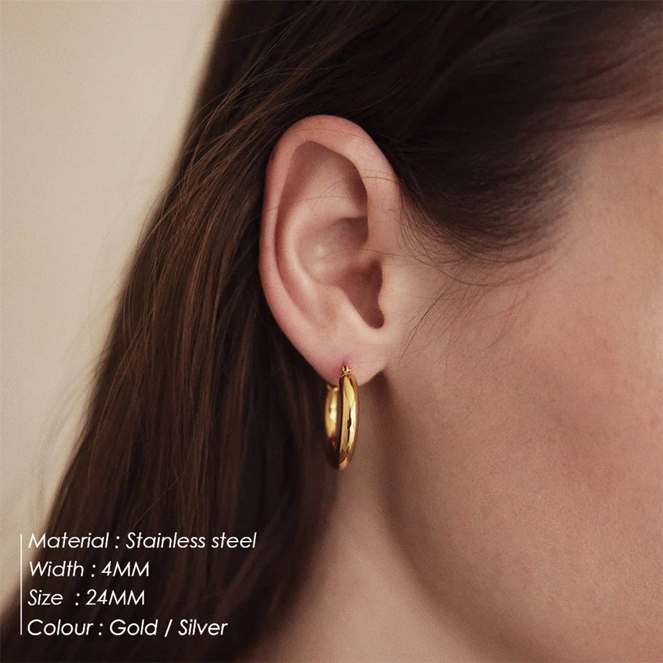 e-Manco Classic Stainless Steel Ear Buckle for Women Trendy Gold Color Small Large Circle Hoop Earrings  Jewelry Accessories