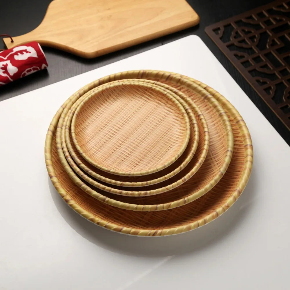 Creative Traditional Imitation Weaving Dinner Plate Round Classic Bread Dessert Plate Convenient Durable Snack Plate Living Room