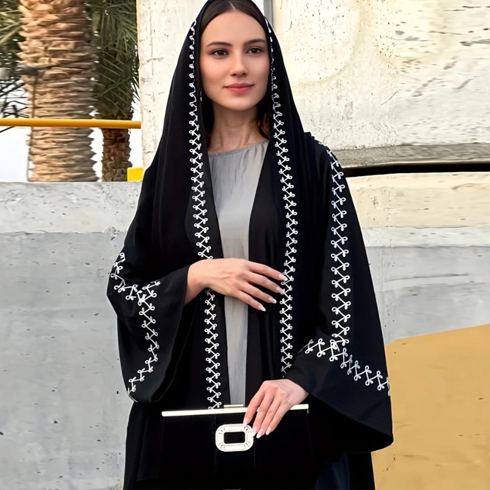 New Arrival Buckles Embroidery Abaya Hijab Dress Kimono Coat Outwear Women Long Sleeve Loose Arabic Muslim Dubai Moroccan Caftan