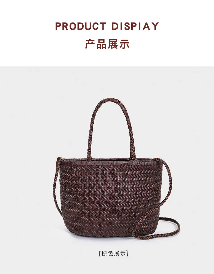 2026 spring new braid bag French basket bag Vintage Boho Gypsy Aztec Ibiza Genuine Leather Messenger Bag  female ins style