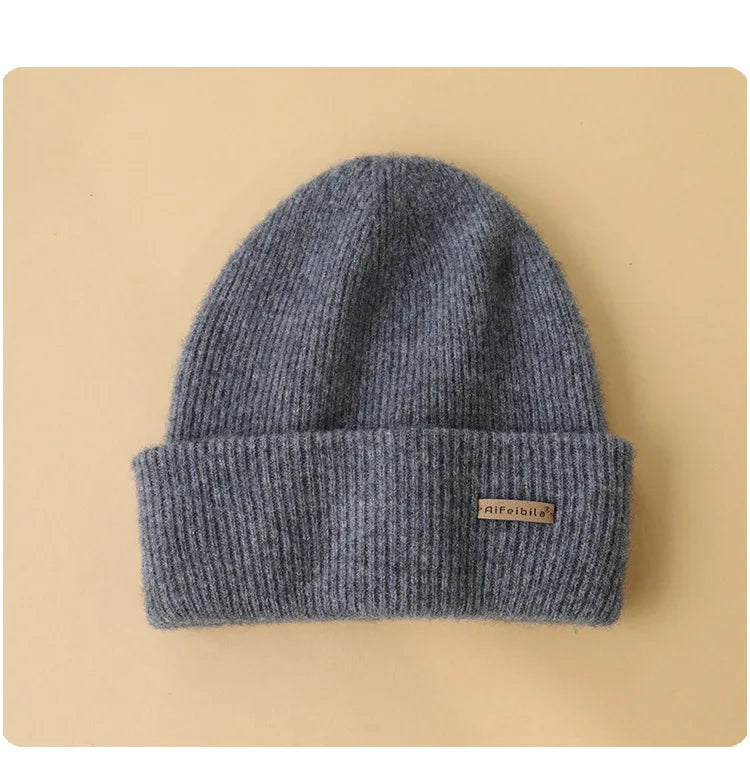 100% Merino Wool Double-Sided Beanie for Men Women Thick Soft Warm Winter Skull Caps Solid Color Knitted Beanies Hat