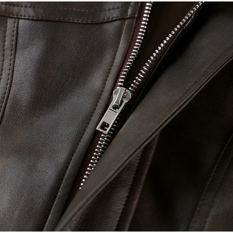 Fashion Lapel Leather Jacket Women's Full Sleeve Slim Solid Zippers Coat 2026 Spring New Lady Edgy Casual High Street Outerwear