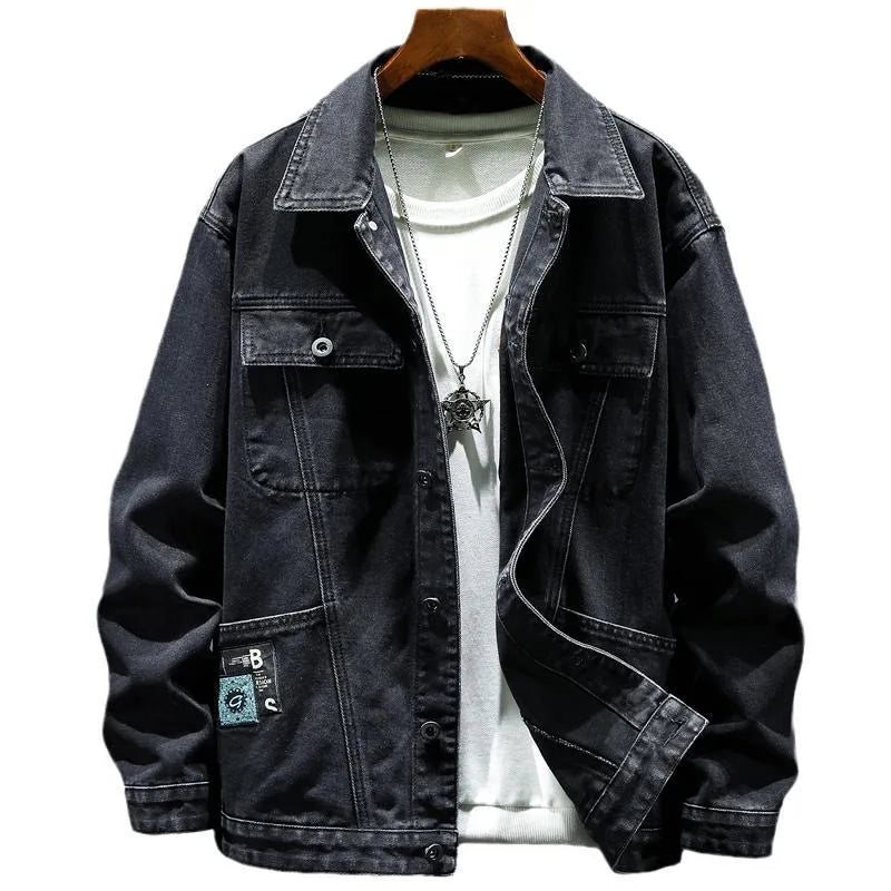 2024 Spring and Autumn New Fashion Solid Color Cotton Large Size Denim Jacket Men's Casual Relaxed Comfortable Breathable Jacket