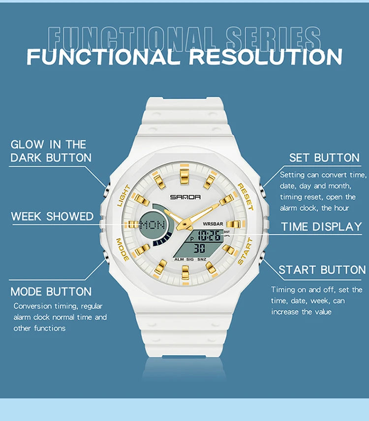 SANDA Top Luxury Men's Quartz Watches Waterproof Men Military Sport Watch Relogio Masculino Dual Display LED Digital Wristwatch