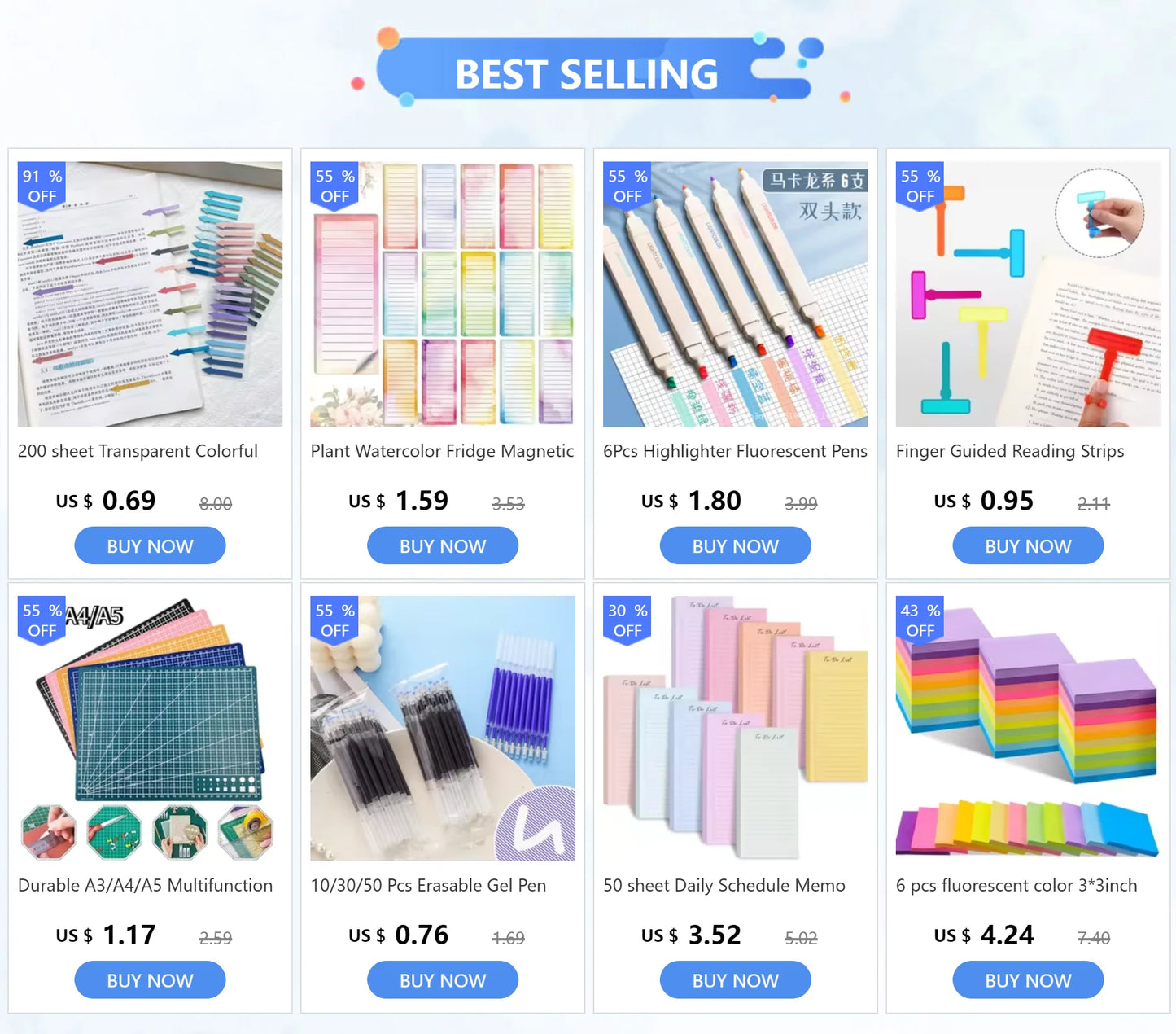 6 pcs fluorescent color 3*3inch Sticky Note Posted It Note Pads Stickers Planner Sticker Notepad Memo pad School Office Supplies