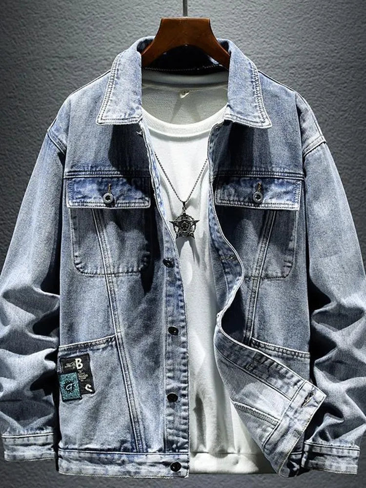 2024 Spring and Autumn New Fashion Solid Color Cotton Large Size Denim Jacket Men's Casual Relaxed Comfortable Breathable Jacket