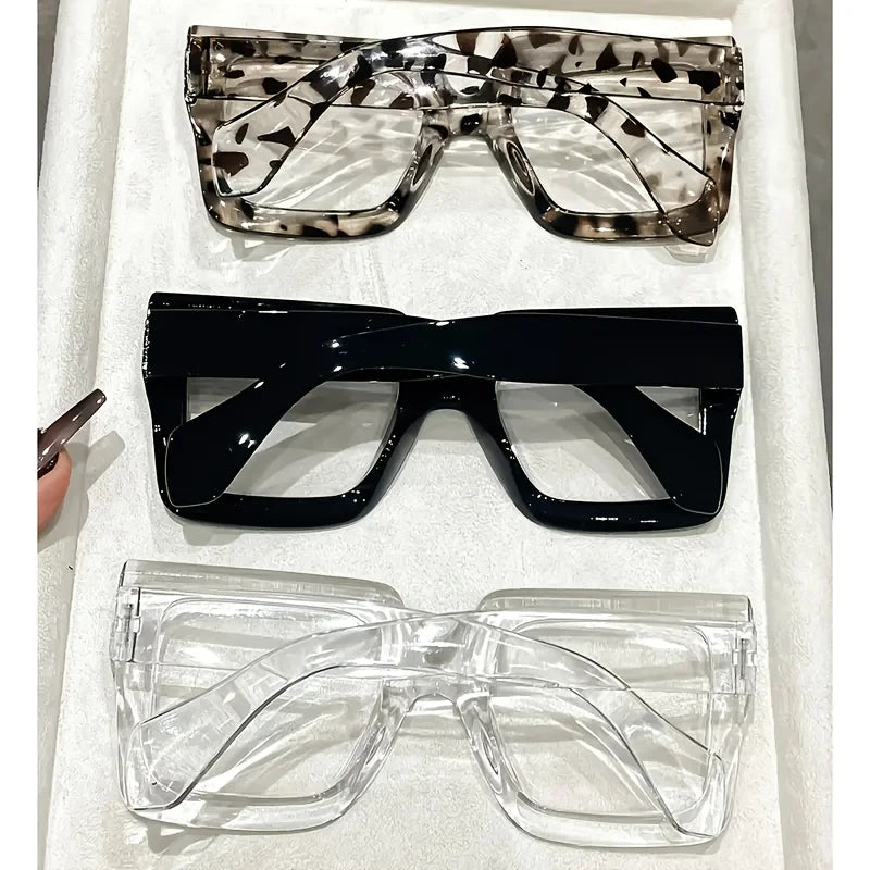 4Elegant Square Transparent Lens Glasses - Retro Style，PCFrame，It's an ideal gift for friends and family members，Very suitable f