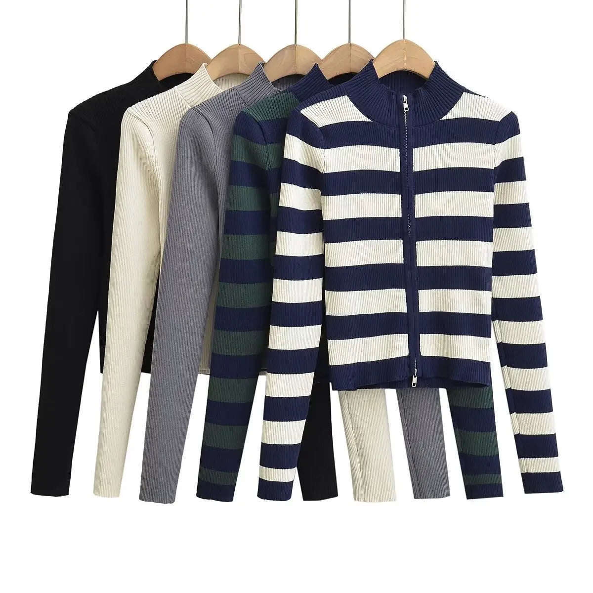 Slim Fit American Style Knitted Cardigan Women's Double Zipper Open Front Pure Desire Autumn Fashion Outerwear BM Style