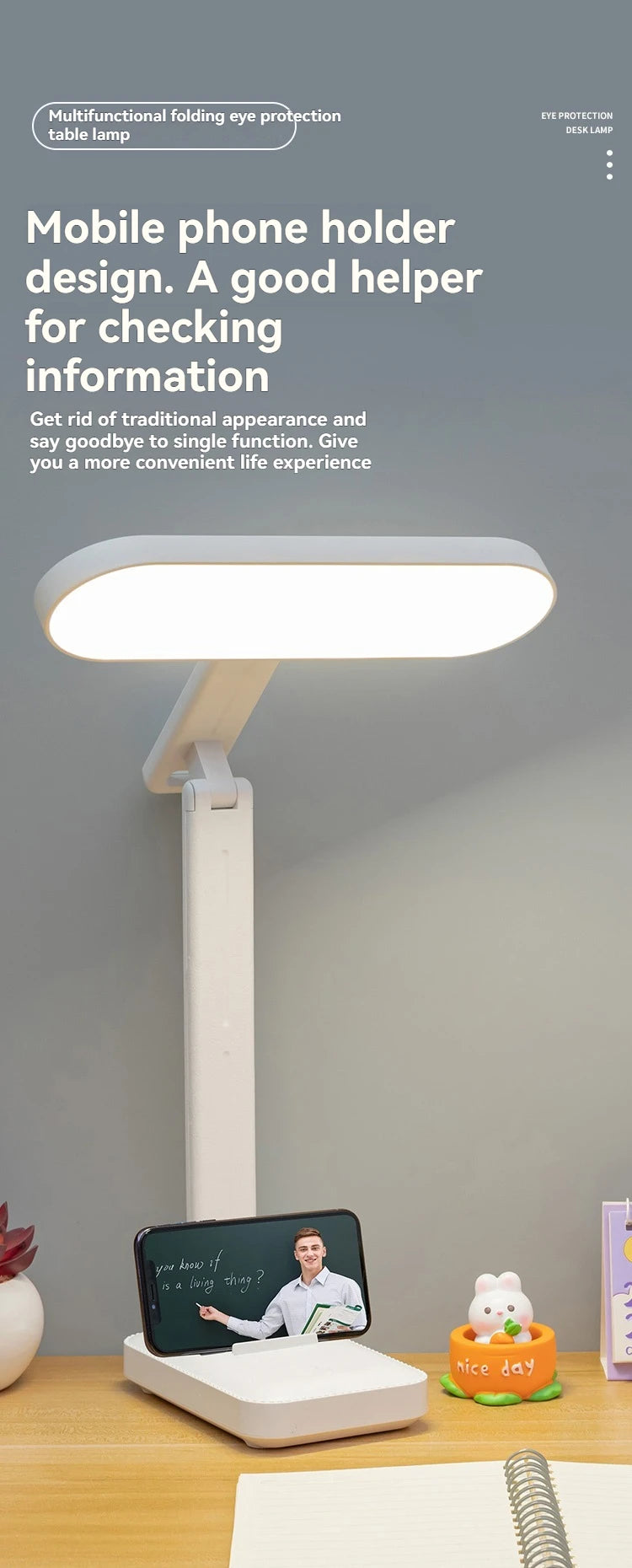 Rechargeable Foldableing Eye Protection Desk Lamp for Study, Special Dormitory Desk Reading Lamp, USB Rechargeable and Plug-In Dual-Use Dimming Home Desk Lamp