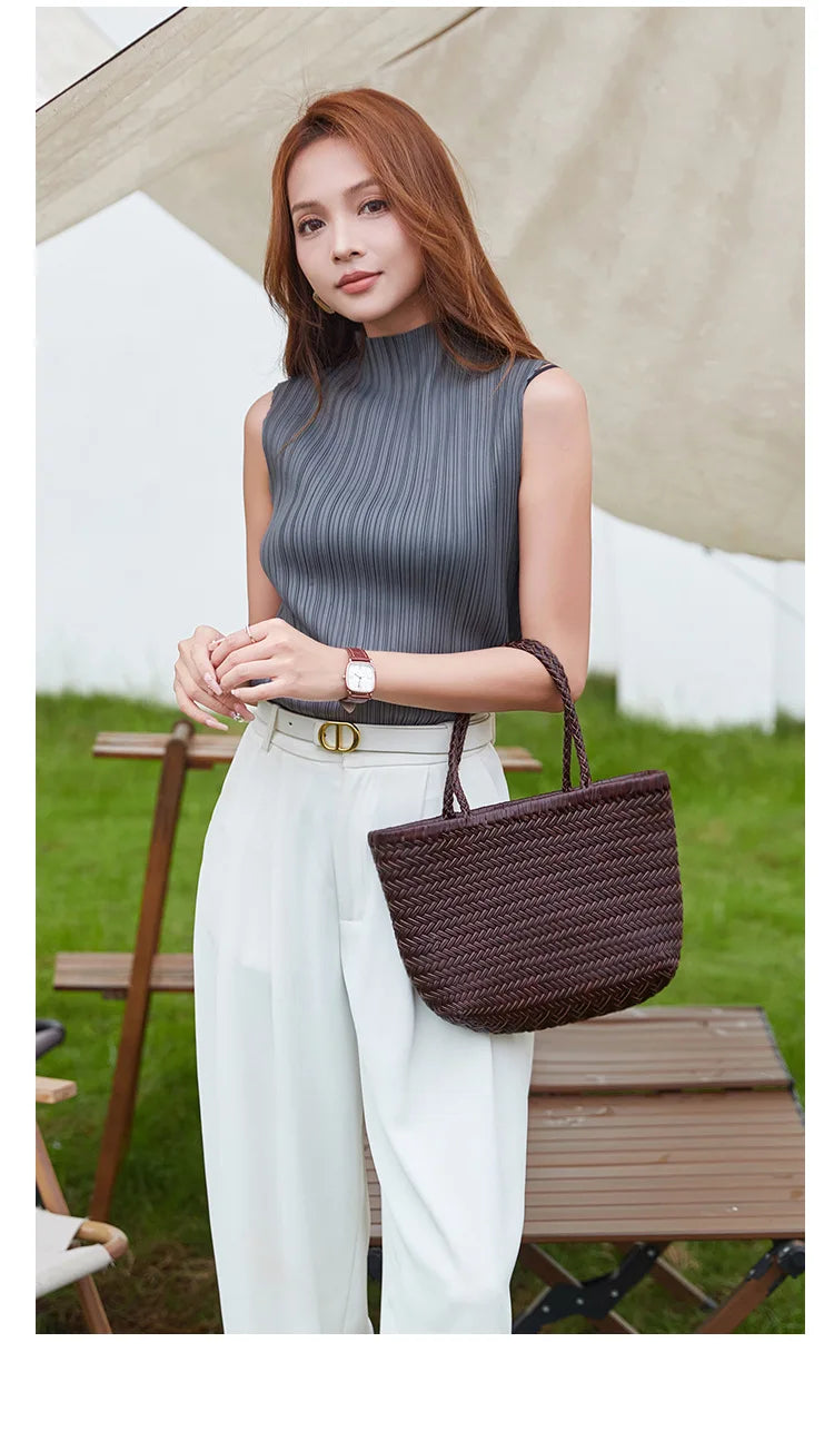 2026 spring new braid bag French basket bag Vintage Boho Gypsy Aztec Ibiza Genuine Leather Messenger Bag  female ins style