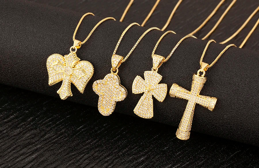 Nidin New Trendy Personality Design Cross Pendant Necklace For Women Men Shiny Crystal Zircon Charm Jewelry Daily Party Gifts
