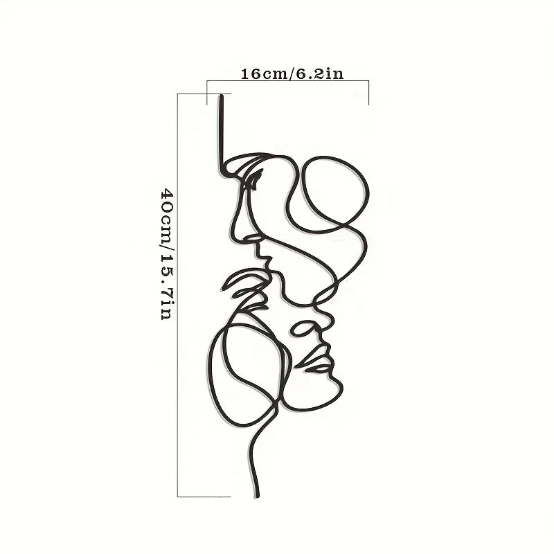 New Metal Wall Art Minimalist - Facial Line Wall Decor, Abstract Black Iron Sculpture for Modern Home Hanging Decor