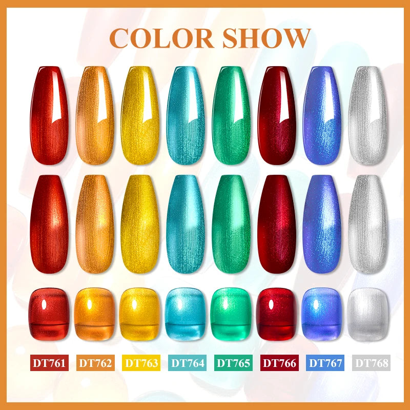 MEET ACROSS 8pc Metallic Series Gel Nail Polish Set Red Gold Mirror Effect Soak Off UV LED Gel Kit for Nail Art Manicure Varnish