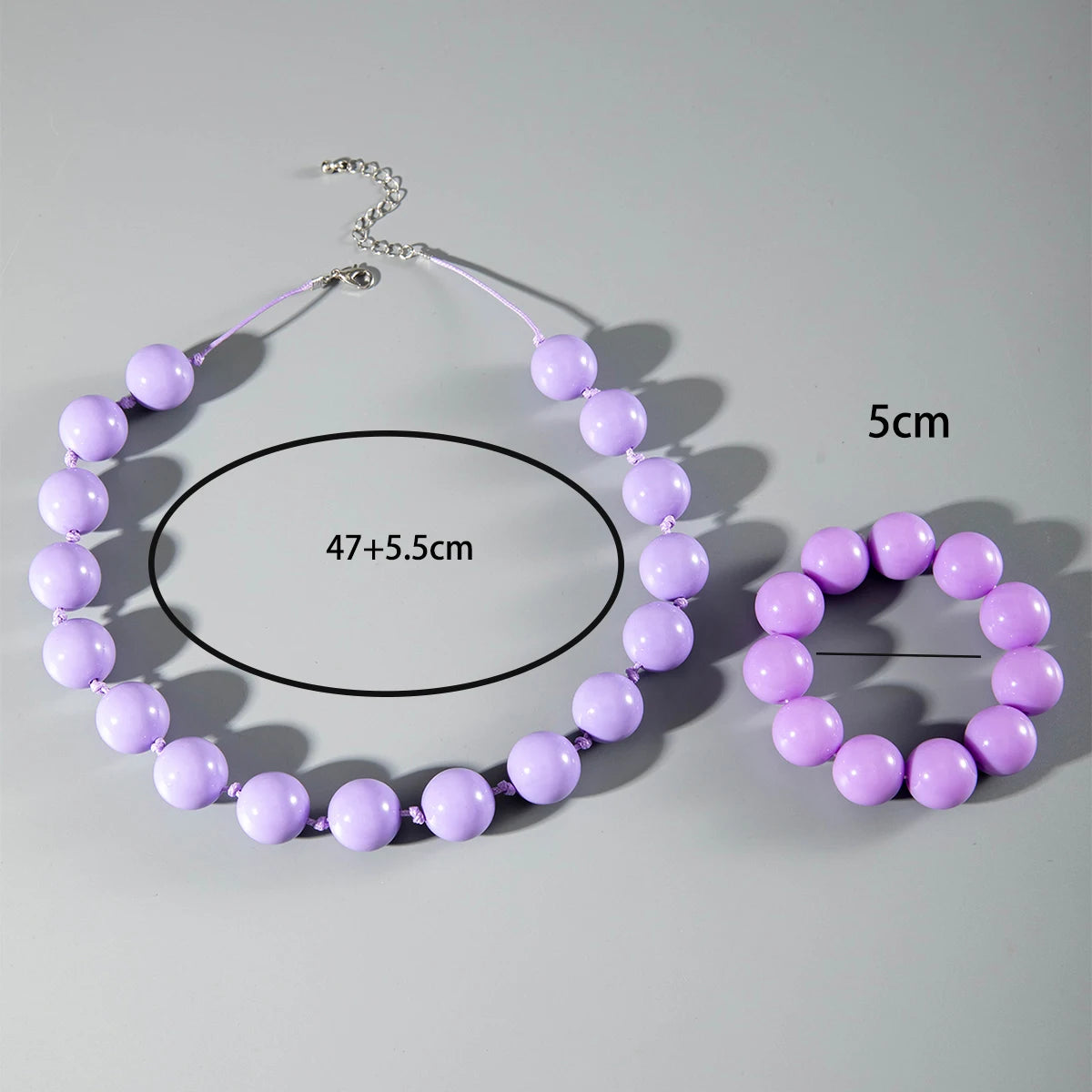 Docona Fashion Colorful Resin Big Beads Necklace Bracelet Set for Women Personality Originality Holiday Jewelry Accessories Gift