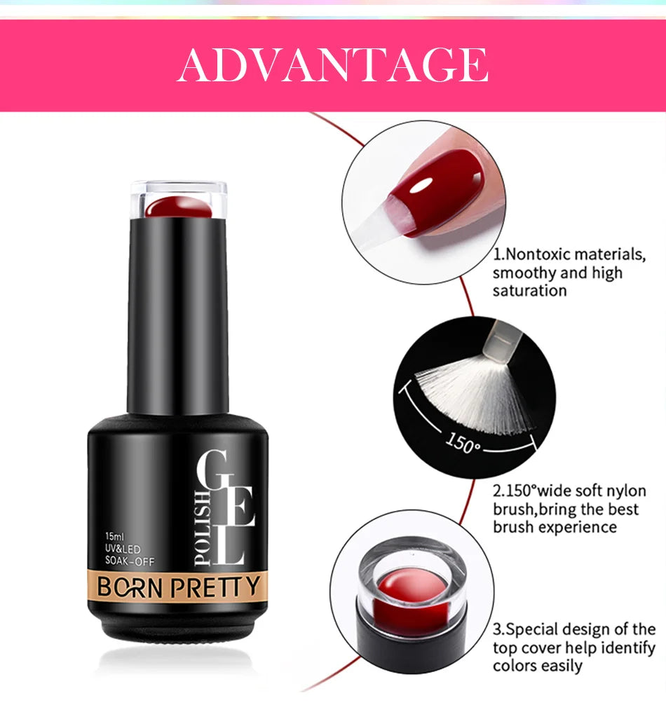 BORN PRETTY 15ml Autumn Winter Color Gel Nail Polish Dark Red Brown Christmas Soak Off UV LED Gel Nail Art DIY Design Varnishes
