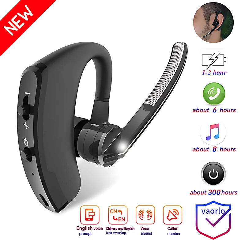 V8 V9 Wireless Bluetooth Business Headset Ear-Hook Left Right Ear Universal Earphone Long Standby With HD Mic Call Sport Music