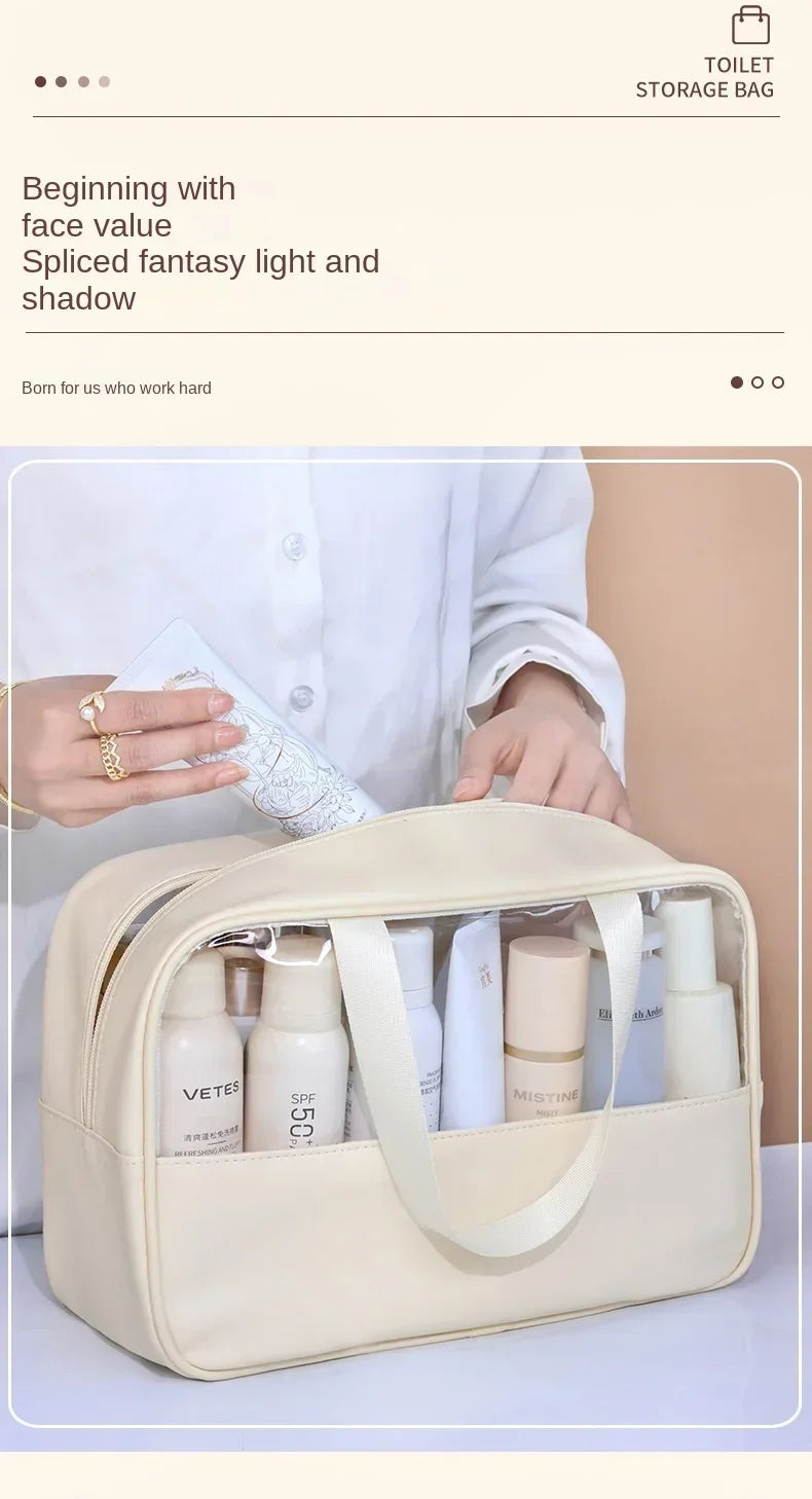 Women's Clear Makeup Bag Portable Travel Cosmetic Bag Large Capacity Bath Bag Multifunctional Waterproof Storage Compartment