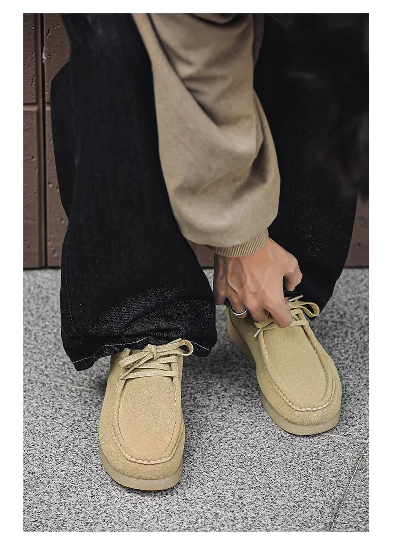 Retro Handmade Men's Casual Shoes Low Top Velvet Surface Smoke Rubber Spring Autumn British Style Flat Heel round Toe N-1