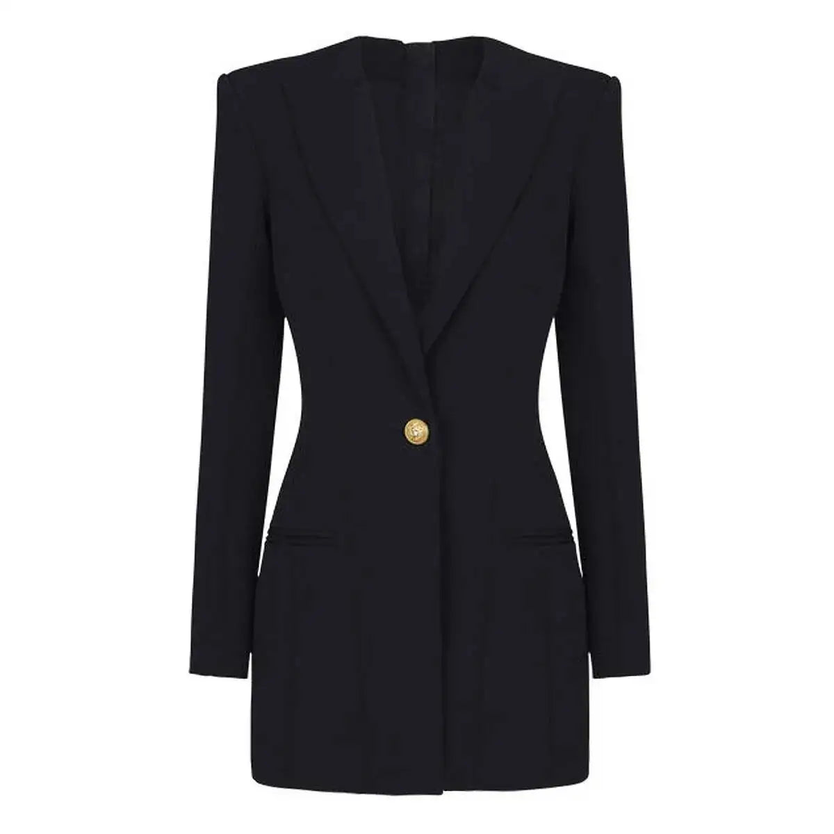 LGRQ 2026 Spring Fashion Women Clothes Notched Collar Full Sleeves Metal Single Button Slim High Waist Blazer Office Lady