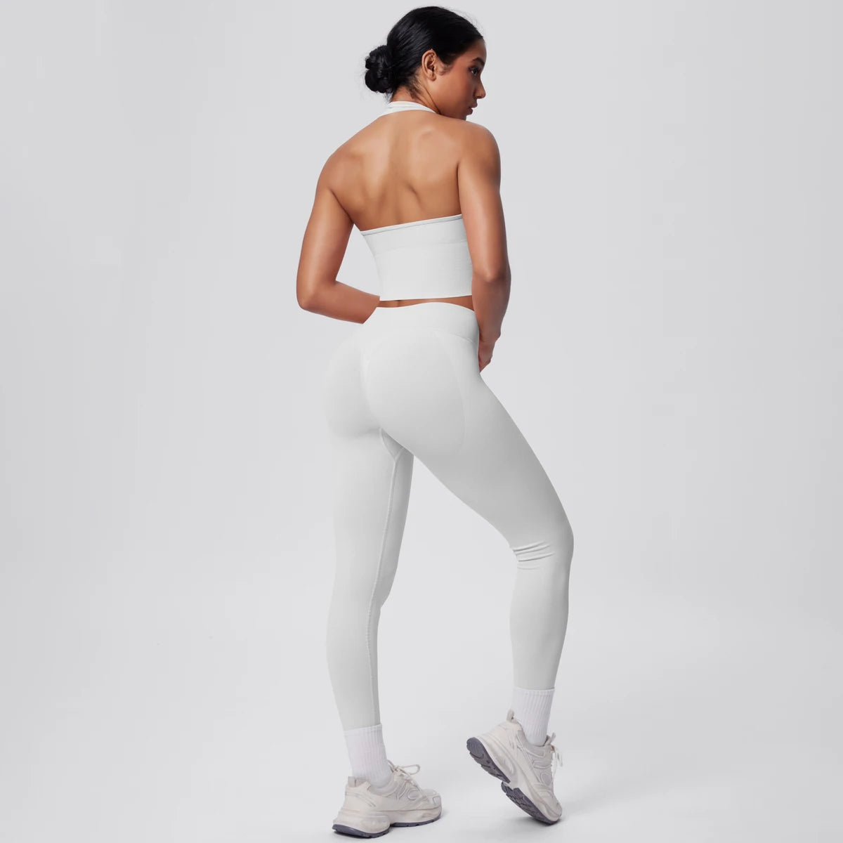 Solid Color Backless Breathable 2pieces Set for Woman High Strength Training Yoga Set Hanging Neck Bra Gym Push Up Fitness Pants