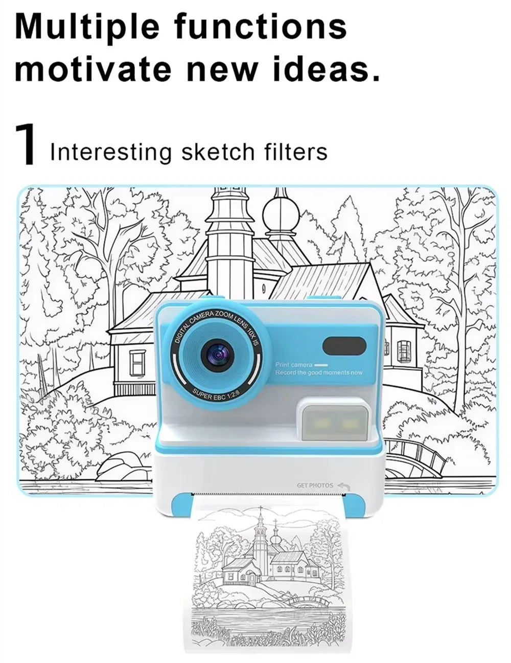 Kids Instant Print Camera 1080P 48MP 2.4 Inch Screen 16X Zoom Children Camera Thermal Printer Portable Travel Selfie Camera Toy