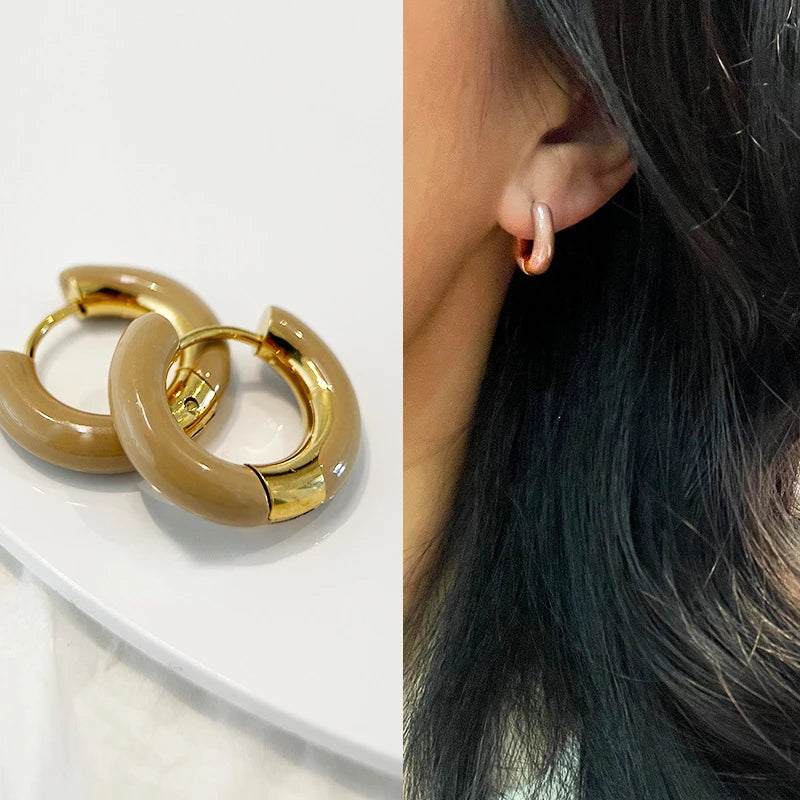 Modern Jewelry Round Colorful Enamel Green Blue Pink Red Buckle Earrings For Women Girl Gift Elegant Temperament Accessories