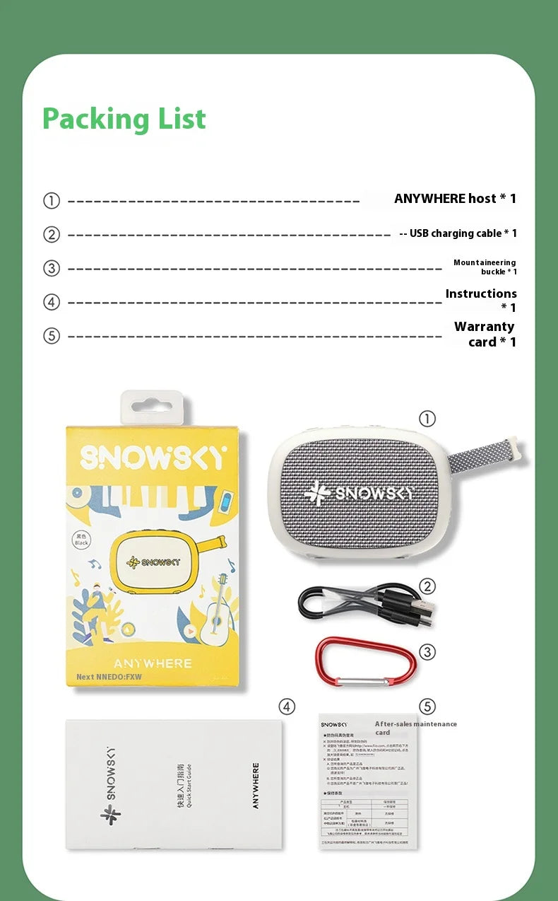 FiiO SnowSky Anywhere Protable Bluetooth Speaker IPX6 Waterproof 45mm Loudspeaker 1400mAh Mini Bluetooth Speaker Outdoor Hiking