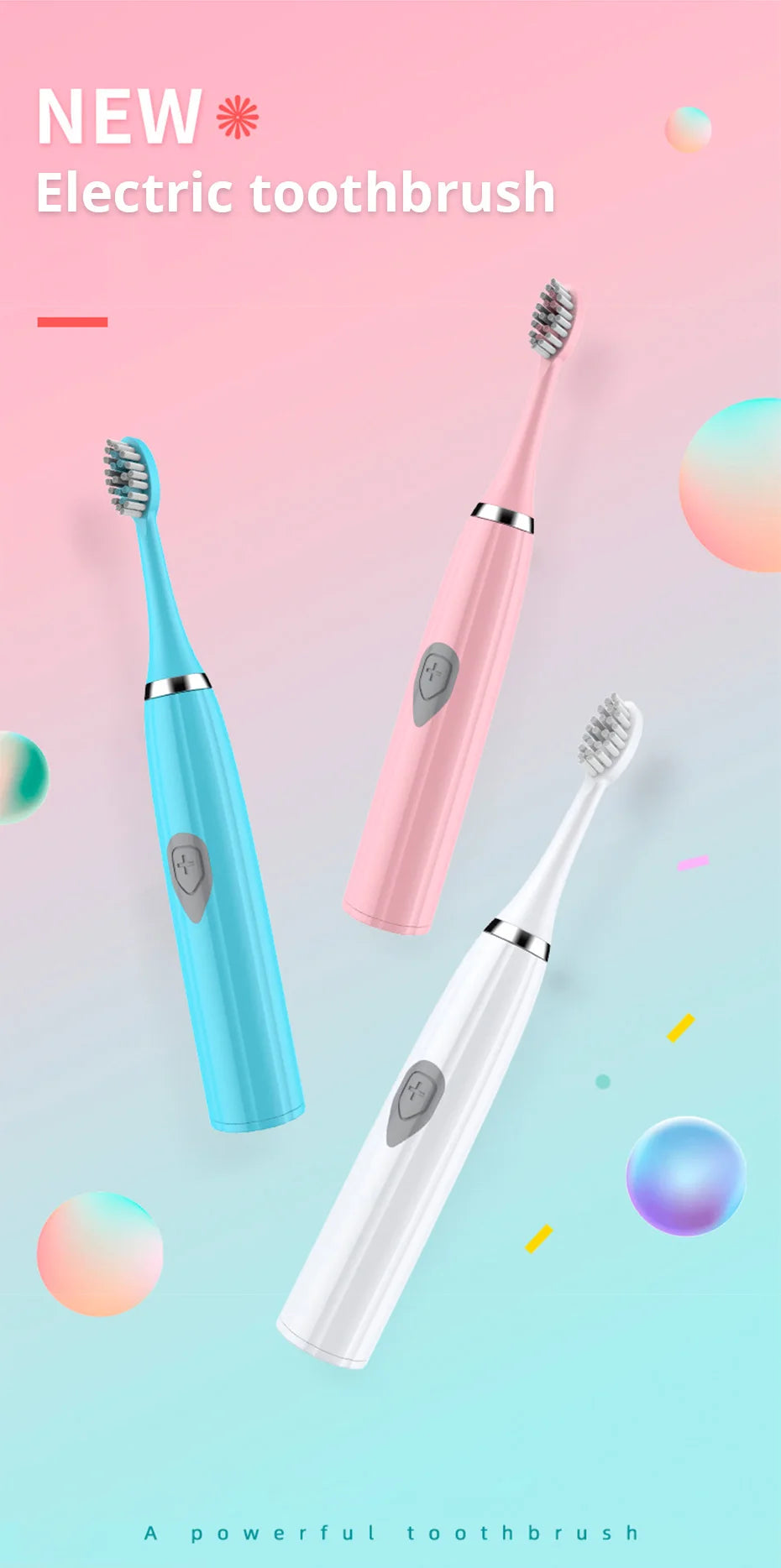 Tongwode Electric Toothbrush for Adults Soft Bristle Portable Battery E802 Endurance IPX6 Waterproof Intelligent Effective