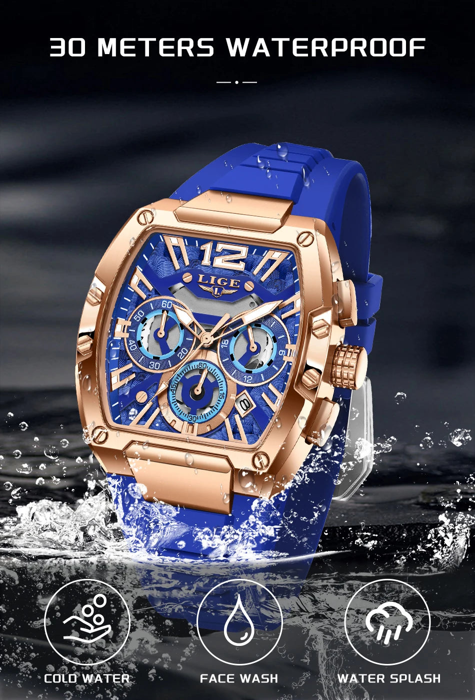LIGE Original Brand Fashion Mens Watches Sport Military Chronograph Calendar Silicone Strap Quartz Wristwatch Relogio Masculino