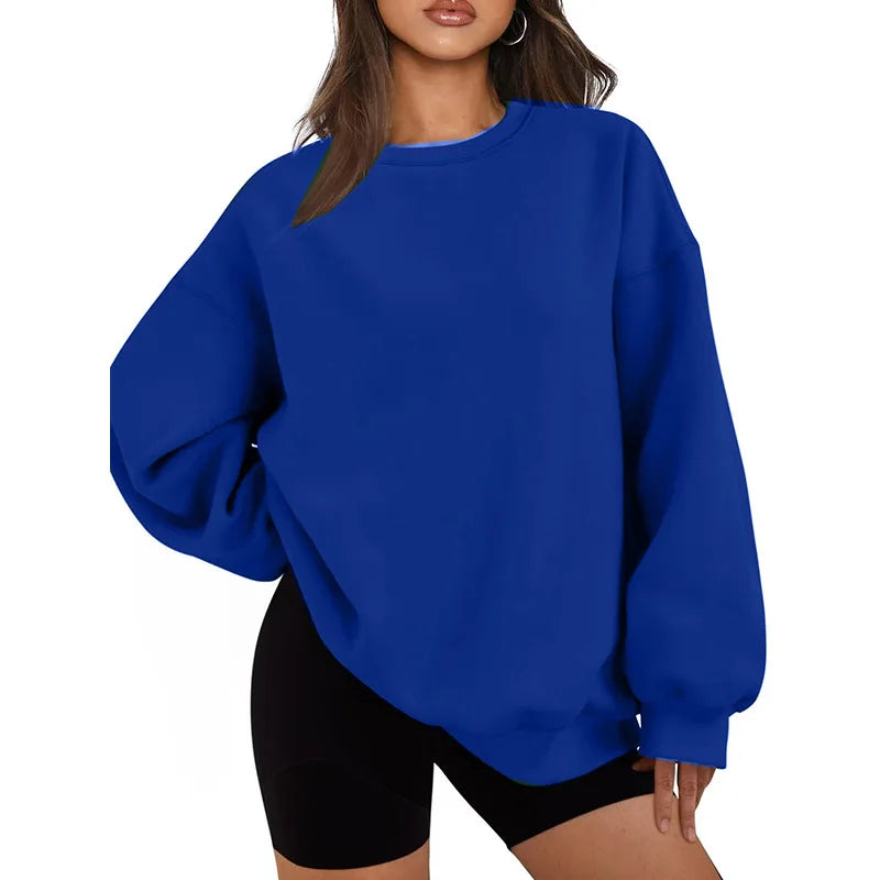 Plus Size Solid Color Sweatshirt, Casual Long Sleeve Crew Neck Pullover Sweatshirt, Women's Plus Size Clothing