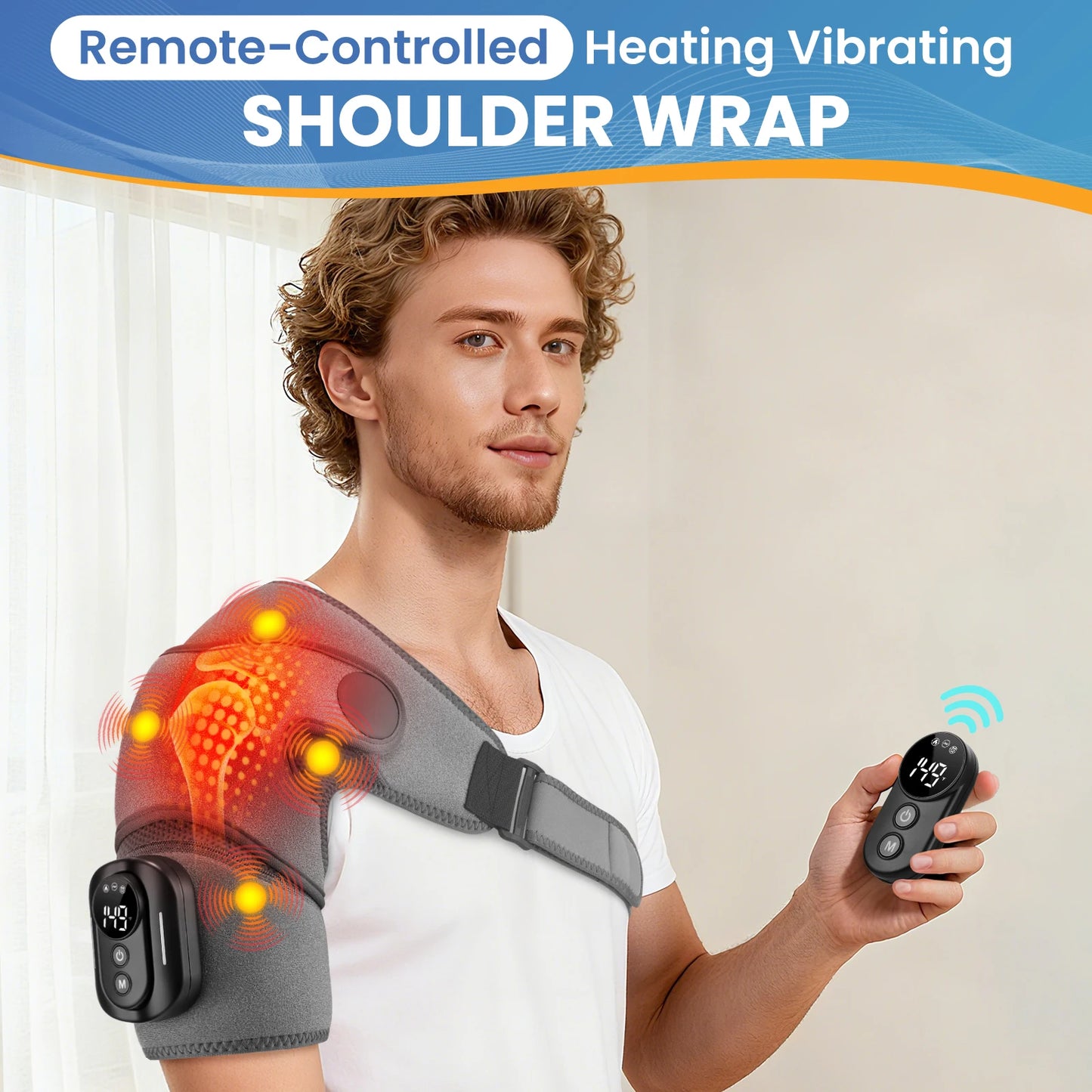 New Magnetic Remote Shoulder Massager,Cordless Heating,  4 Motors Vibration Massage,Timer Hot Compress Shoulder Pad,Muscle Relax