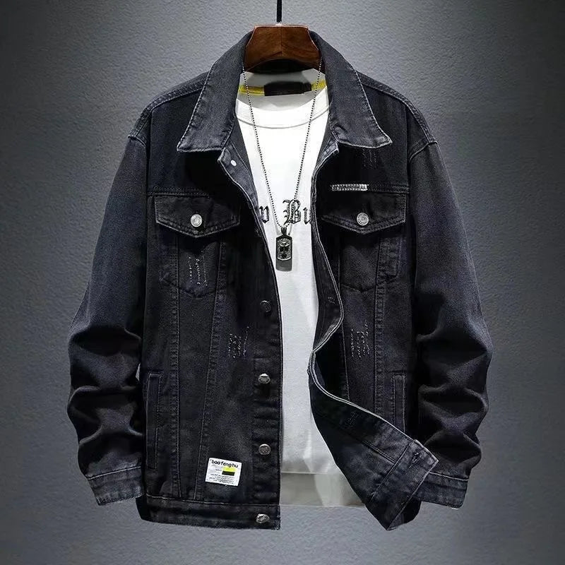 Sli American Retro Workwear Denim Jaet Men Trendy Loose Versatile Jaet Men Spring Autumn Loose Fit Youthful Energy