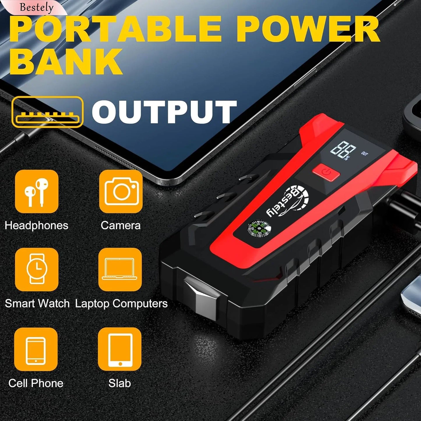 Latest 12v Car Battery Jump Starter,3000A Peak Jump Starter Battery Pack,Portable Jump Box with Full LCD Screen & LED Light &USB
