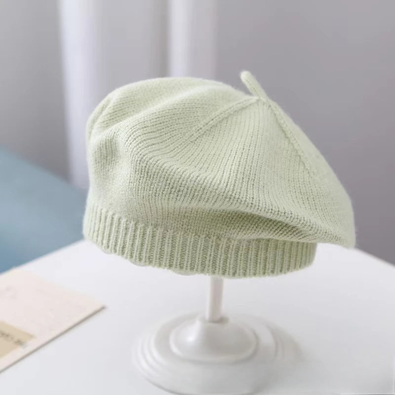 Candy Color Baby Beret Hat for Girls Autumn Winter Knitted Hat Sweet Infant Beanie Cap Fashion Kids Accessories 1-4 Years Old