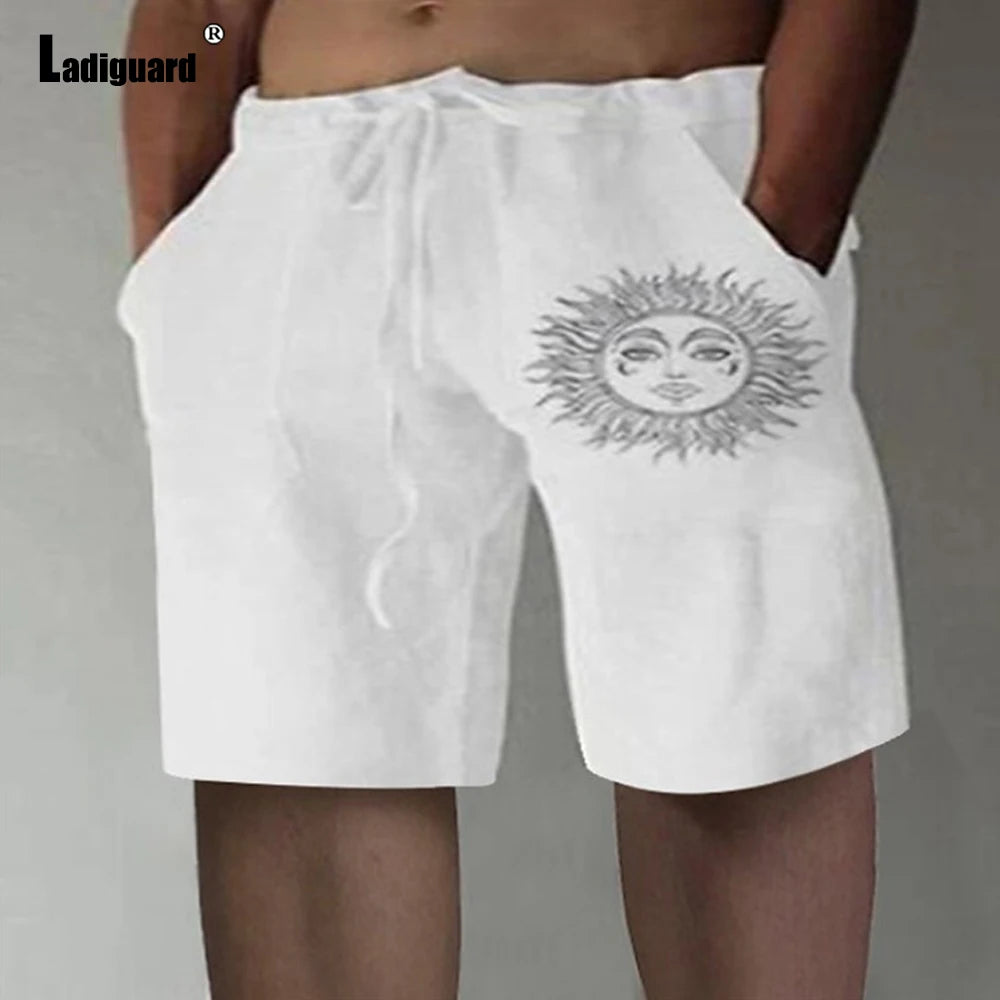 Plus Size 5xl Mens Loose Pants 2025 Summer Casual Linen Pants Male Fashion Print Trouser Men Patchwork Drawstring Leisure Pant