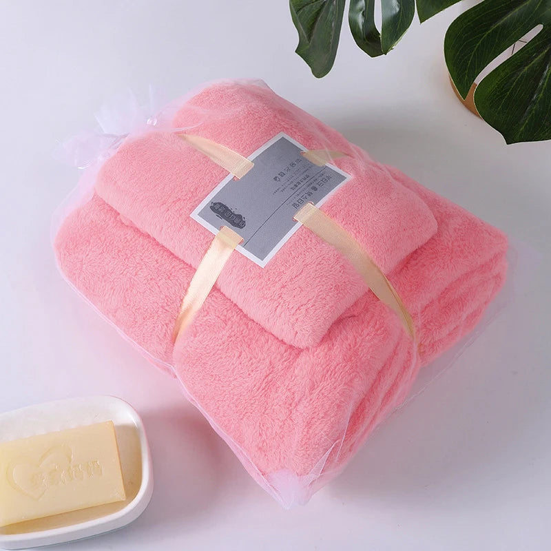 2PC Bath Towels Set Super Soft Highly Absorbent Quick-drying Coral Velvet Bath Towel For Adults Hotel & Spa Use
