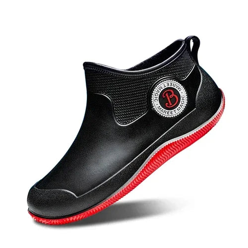 Fashion Rain Boots Men's Short Delivery Riders Galoshes Plus Cotton Waterproof Winter Shoes