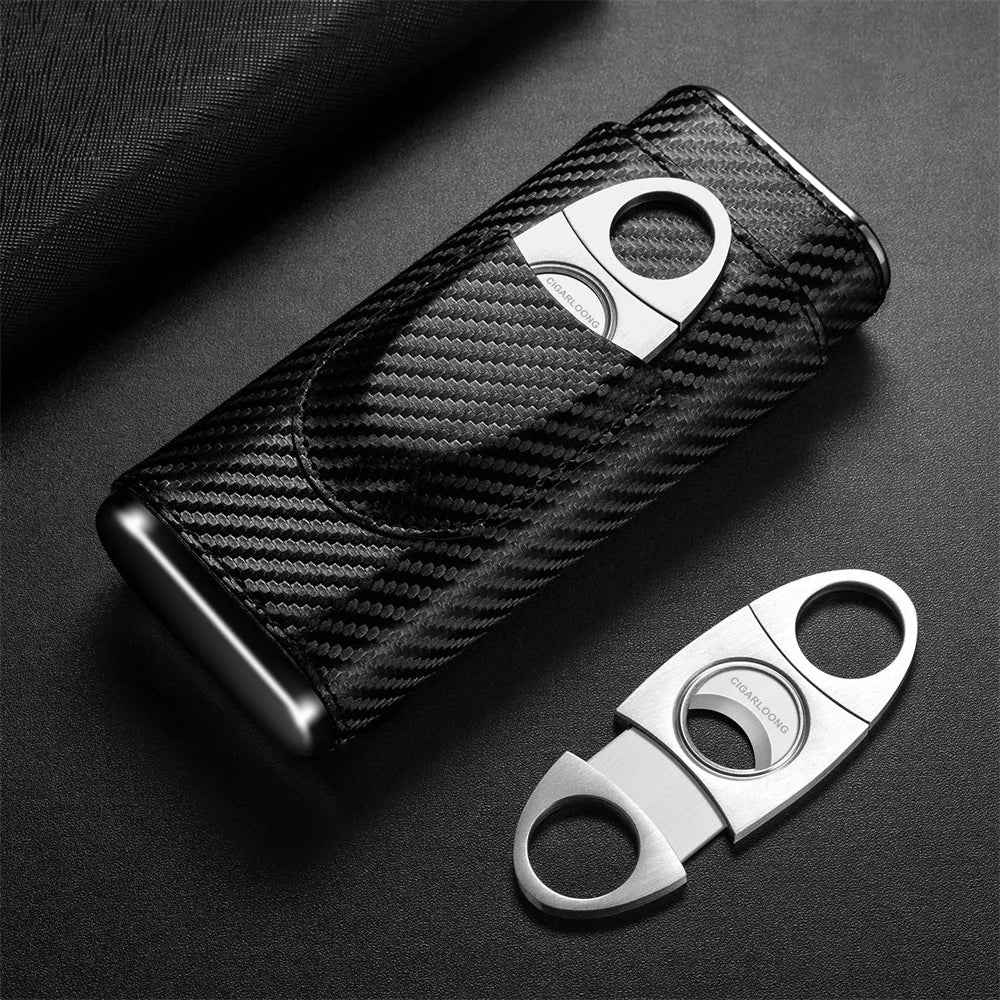 3-pack Cigar Case Luxury Portable Leather Holder Box Storage with Stainless Steel Sharp Cigar Cutter Smoking Accessories CH-24FA