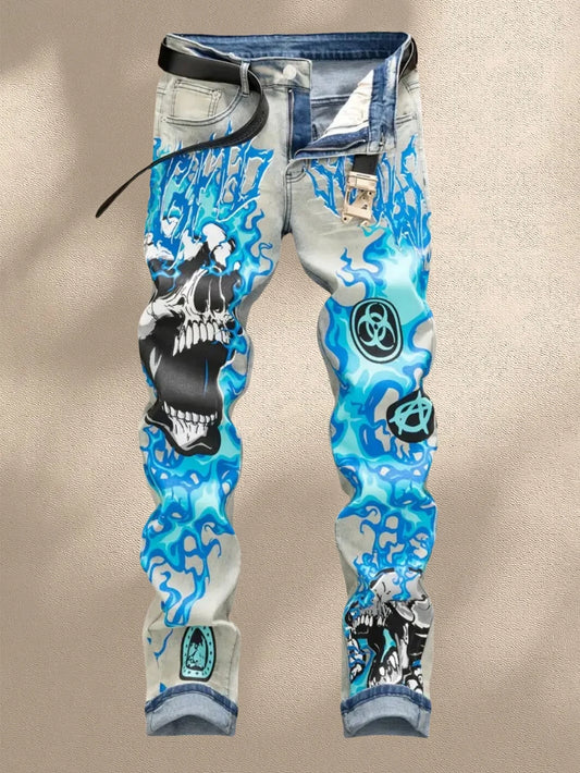 Y2K Men's Denim Jeans  Trendy Print  Expresses Personal Style  Elastic and Breathable Fabric  Best selling with Free Shipping