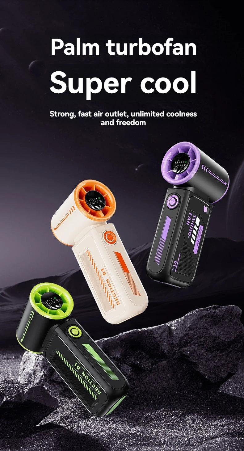 2025 New High Speed Turbo Small Air Cannon Electric Fan Portable Digital Display Handheld Fan USB Charging Fan Outdoor Mini Fan