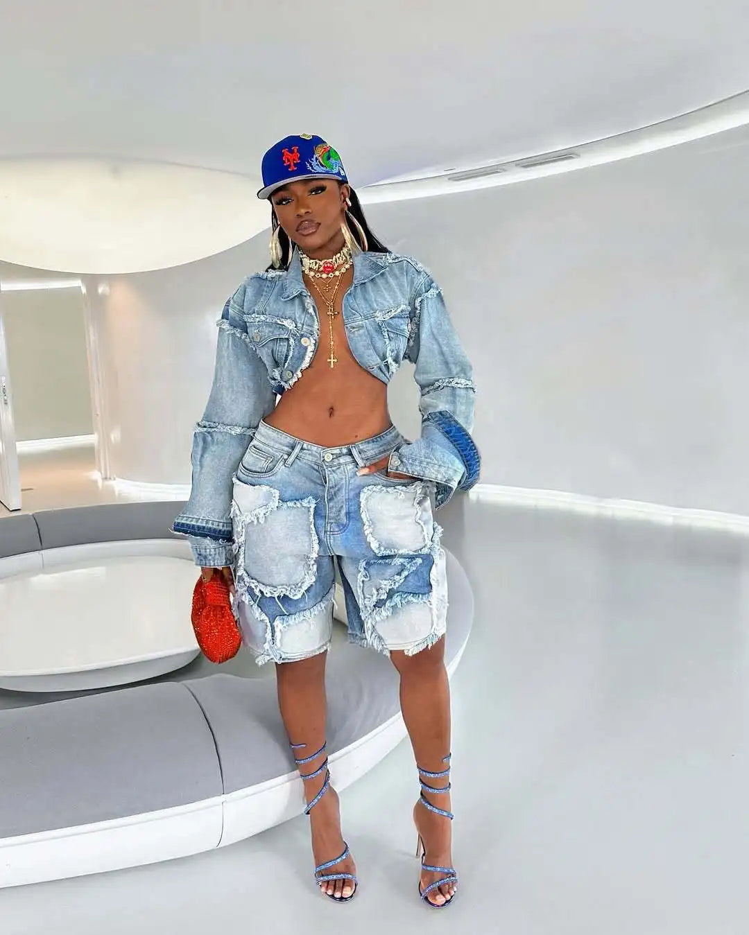 Denim Jean Jackets 2 Piece Pant Set Outfits Women Spring Clothes Y2K Streetwear Sexy Elegant Denim Shorts Two Piece Pant Sets