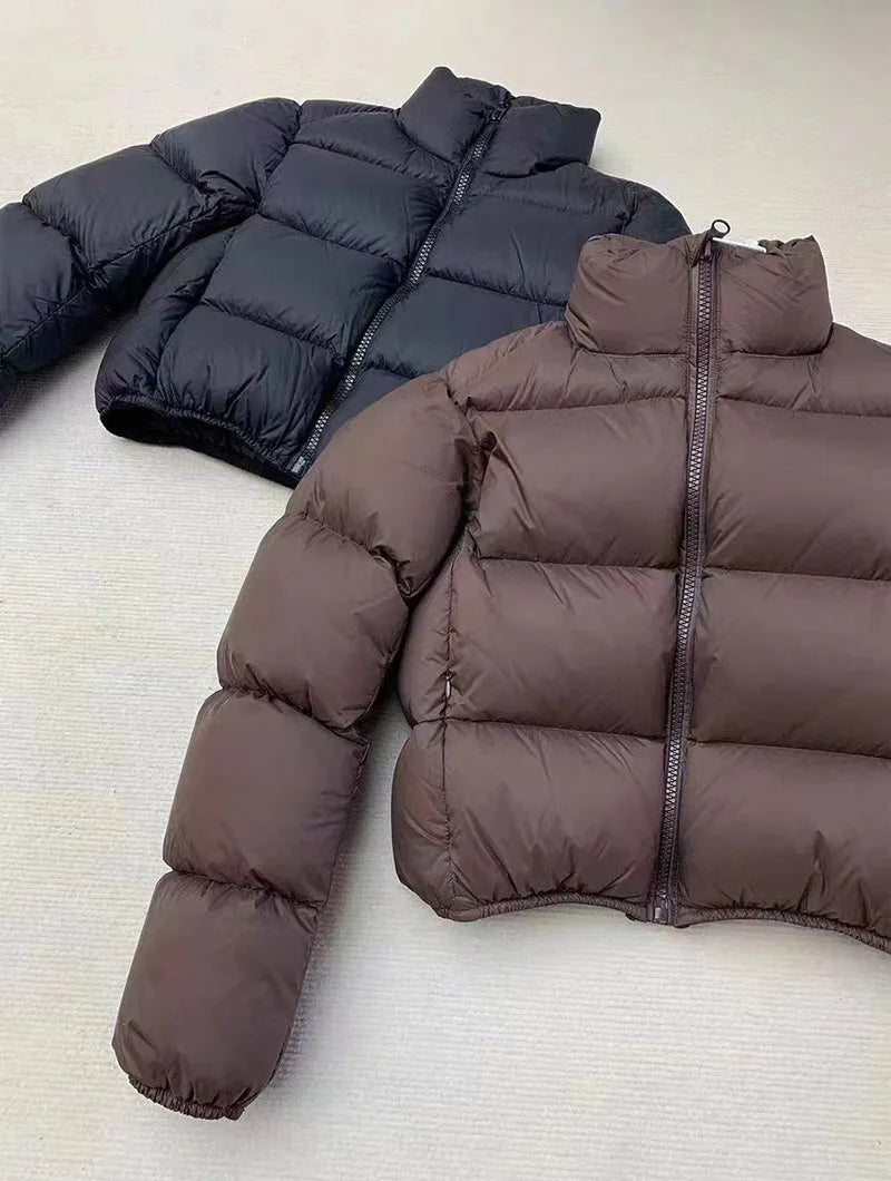 Casual Cropped Parkas for Women Winter New Loose Stand Collar Thick Warm Quilted Jacket Versatile Zipper Long Sleeve Bread Coat